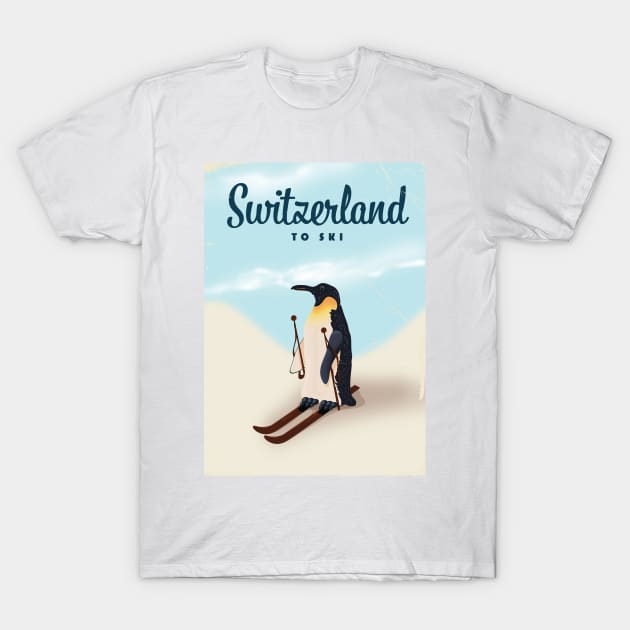 Switzerland Penguin to ski T-Shirt by nickemporium1